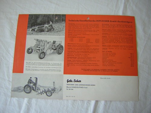 altes original Traktor Prospekt - Eicher Kombi Geräteträger 20 PS Schlepper - Bild 2 von 2