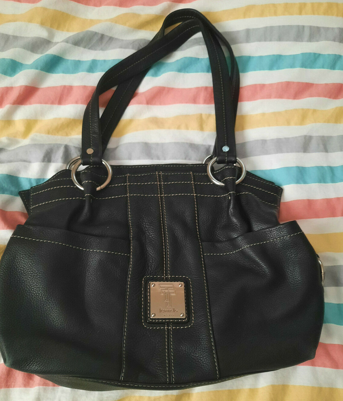 TIGNANELLO* PEBBLE LEATHER* SHOULDER BAG* BLACK*LARGE Gem