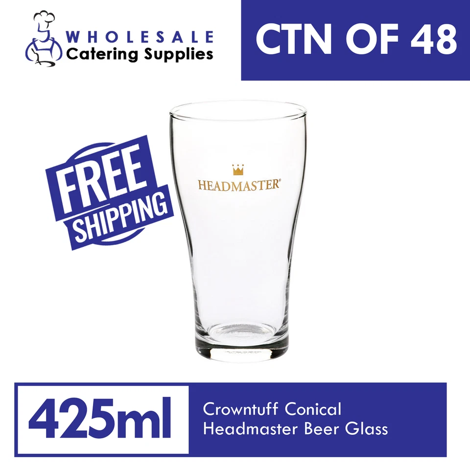 48x Crown Commercial Conical Headmaster Beer Glass 425mL Schooner FREE SHIPPING