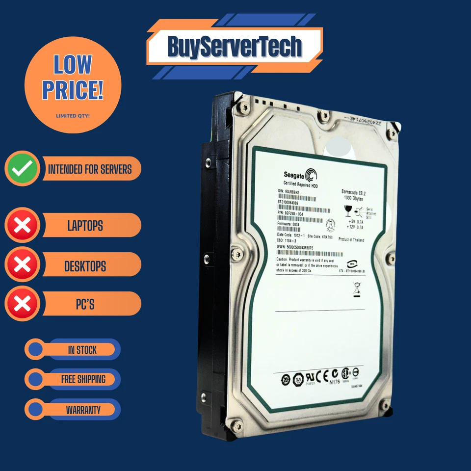 Seagate ST31000640SS 1TB 7.2K 3.5" SAS 3Gb/s HDD Barracuda ES.2 | Recertified - Image 4 of 4