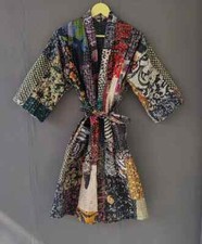 Indian Patchwork Kantha Jacket, Soft Silk Kantha Jacket, Cotton Bath Robe Kimono