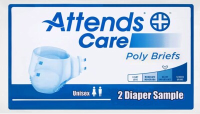 2 Diaper Sample Plastic Backed Attends Care Adult Nappies Sizes M & L A8