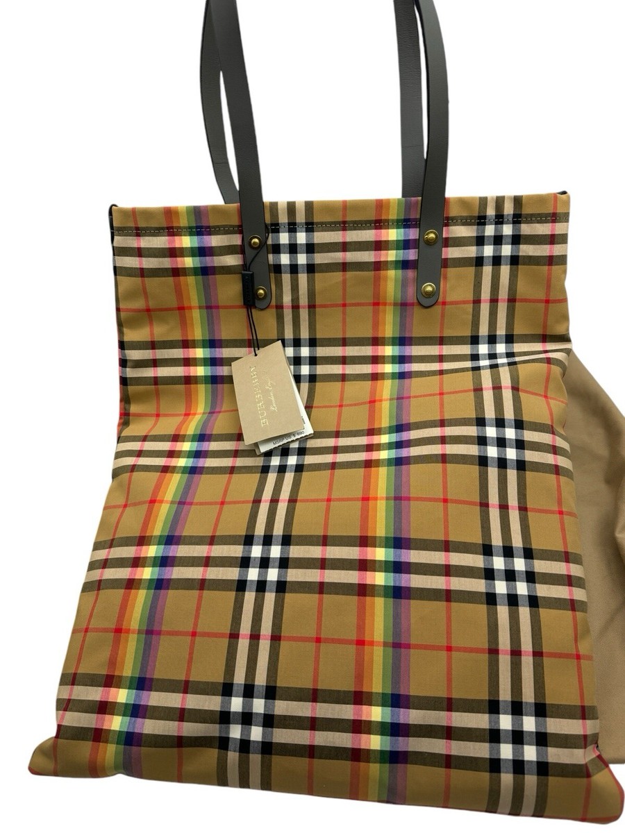 【BURBERRY】ヴィンテージチェック トートバッグ 8093976B9368 Burberry Vintage Rainbow Check Pride Large Shopper Tote Dark