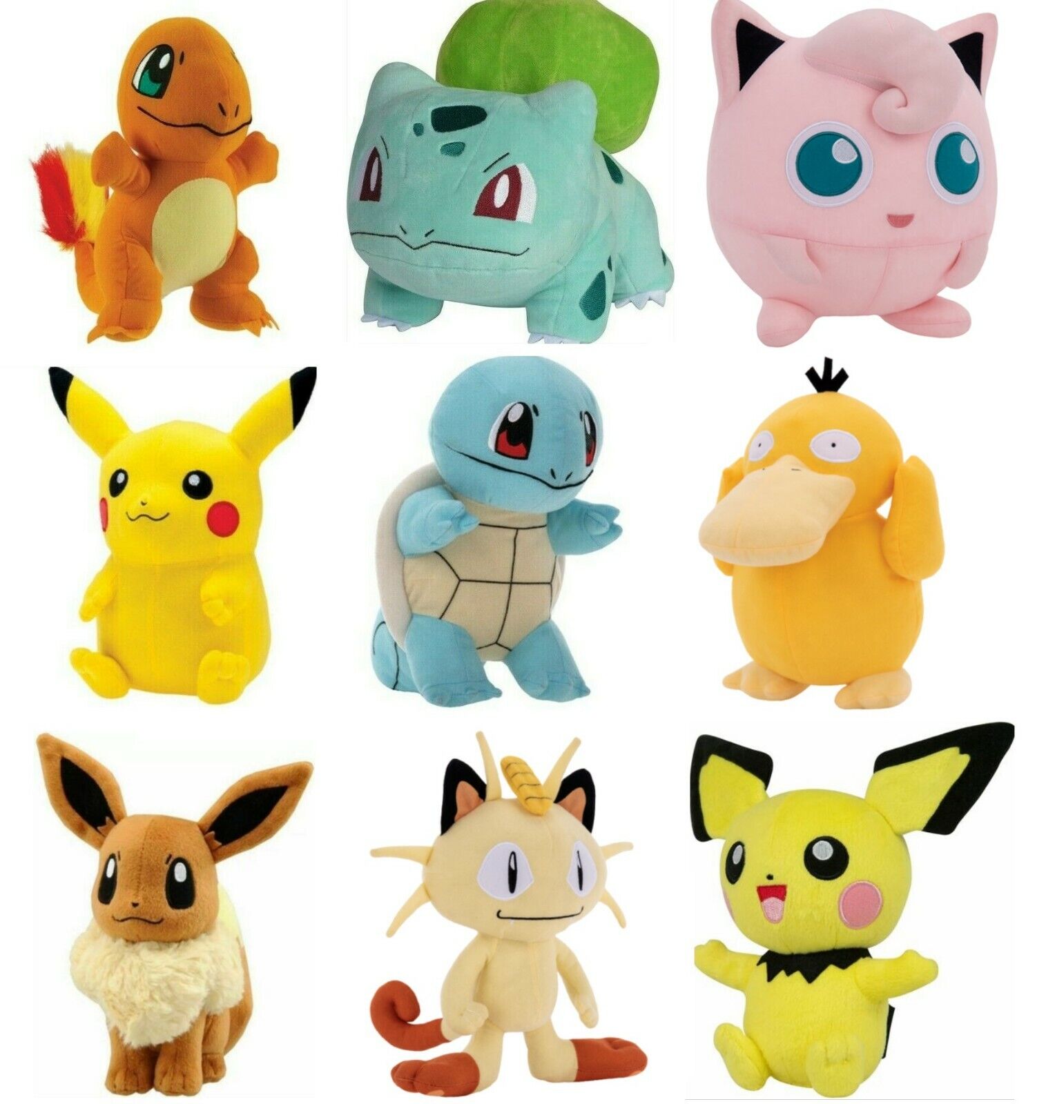 Kit 4 Pokémons Pelúcia 15cm Squirtle Bulbasaur Pikachu Mew