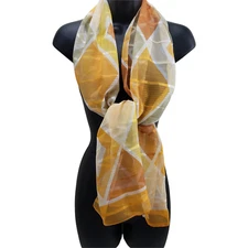 Women's Scarf Modern Mid Century Style Yellow Orange Polyester 13"/62" Italy