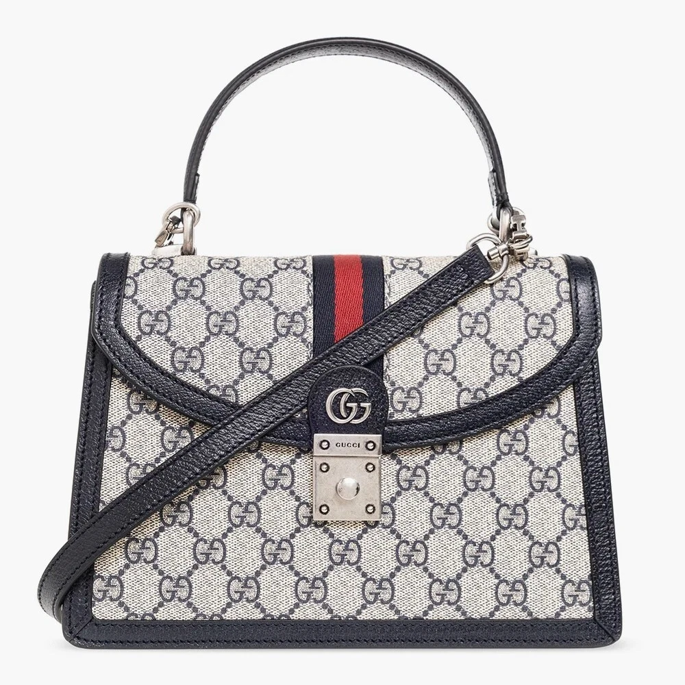 Sac GUCCI 65105596IWN OPHIDIA GG Supreme toile poignée supérieure monogramme cuir marine