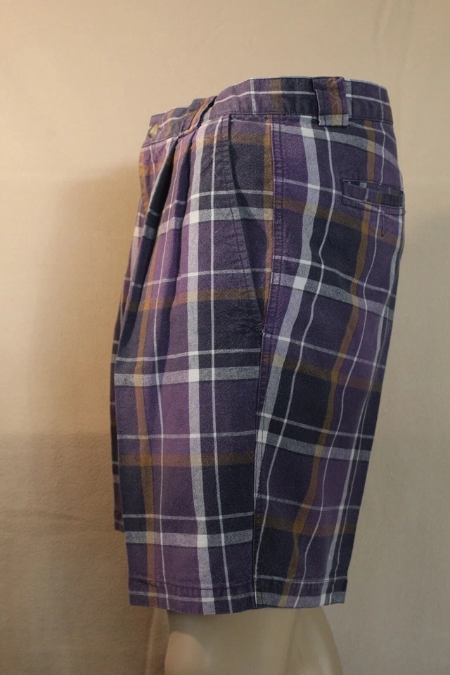 St. John's Bay Flat Front Shorts Purple Plaid Check Plaid 9" Inseam Size 36 - Image 3 of 4