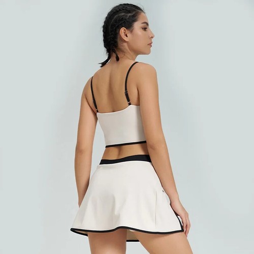 Damen Gym Yoga Set Schnelltrocknend Sport BH Tank Tops Elastisch Rock Stil 2 Teile - Bild 3 von 26