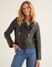 Boden Black Leather Morleigh Bikers Jacket - New Size 10