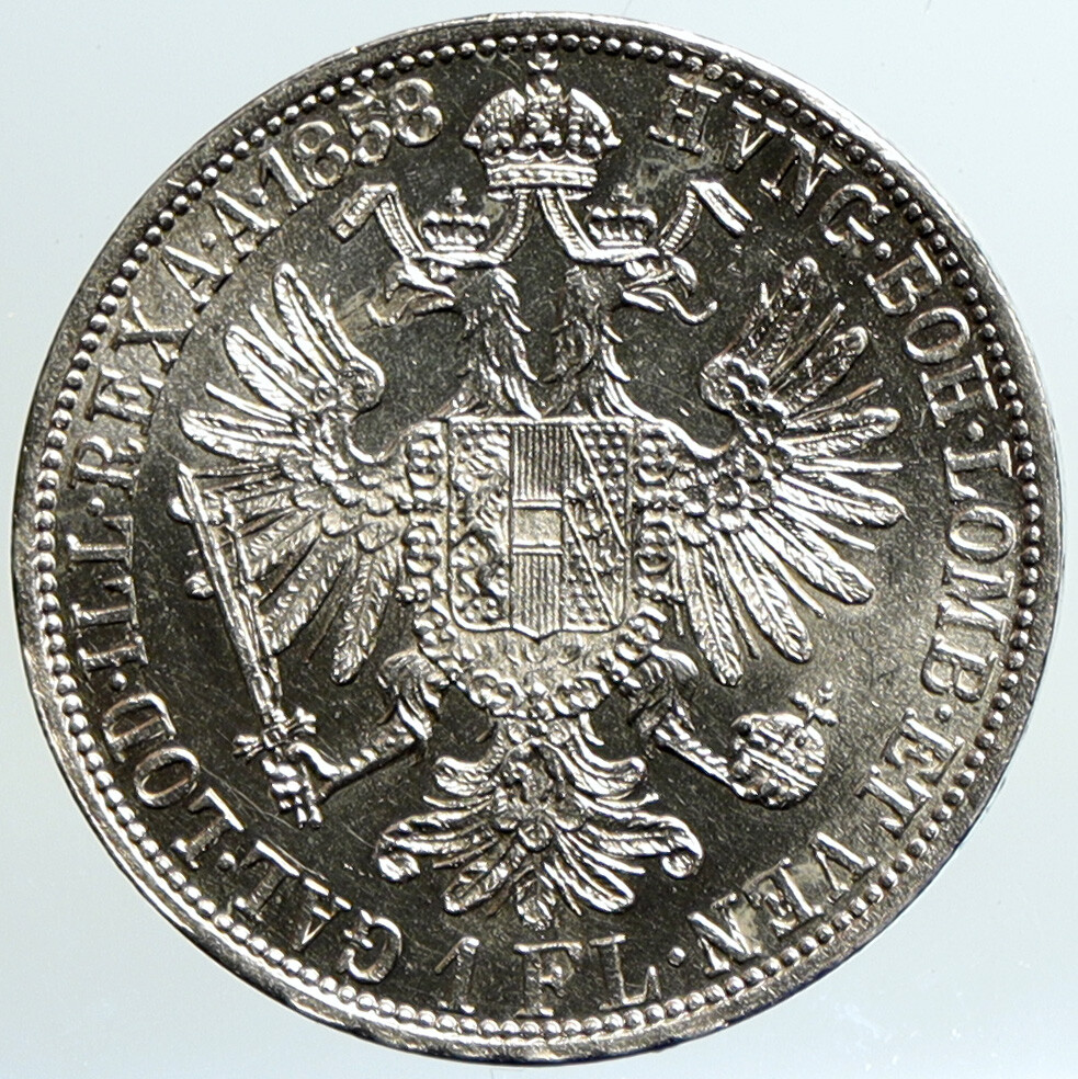 1858年 オーストリア 銀貨【美品】 1858 AUSTRIA w KING FRANZ JOSEPH I Eagle OLD Silver Florin