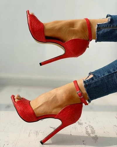 Sandali donna cinturino alla caviglia tacco alto punta aperta estivi stiletto corte scarpe festa- - Foto 4 di 18