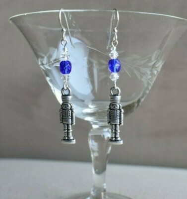 Nutcracker with Crystals Winter Holiday Earrings, Sterling or Niobium Earwires