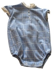 VTG BRYAN BABY ROMPER Blue Grid Plaid Bodysuit Boys 0-3 0-6 Months 1960s 1970s