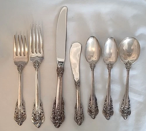 7 Piece Place Setting ~ Wallace GRANDE BAROQUE STERLING SILVER