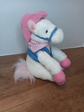 Aurora Round Up White Horse Plush Pink Cowgirl Hat Vest Pony 8" Stuffed Animal