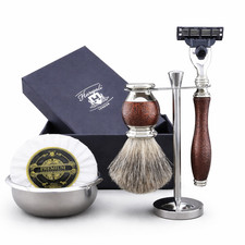 5pcs Maroon Antique Shaving Kit Synthetic Badger Shaving brush  3 Edge Razor