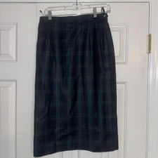 Women's DAKS London Vintage Black Watch Pencil Skirt Long Wool USA Wool Size 14