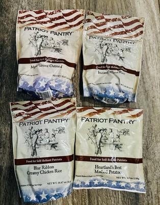 Lot of 4 Sample Pack Patriots Pantry Freeze Dried Food Camping Disaster Relief