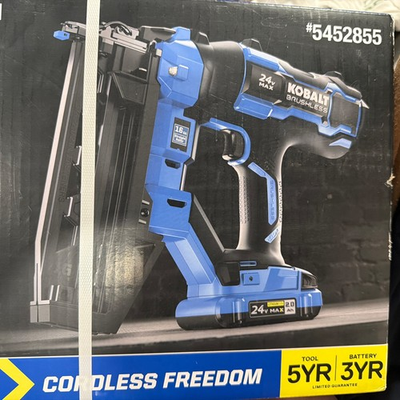 #ad NEW Kobalt XTR 24V Brushless 16GA Straight Finish Nailer Kit w Battery Charger $160.00
