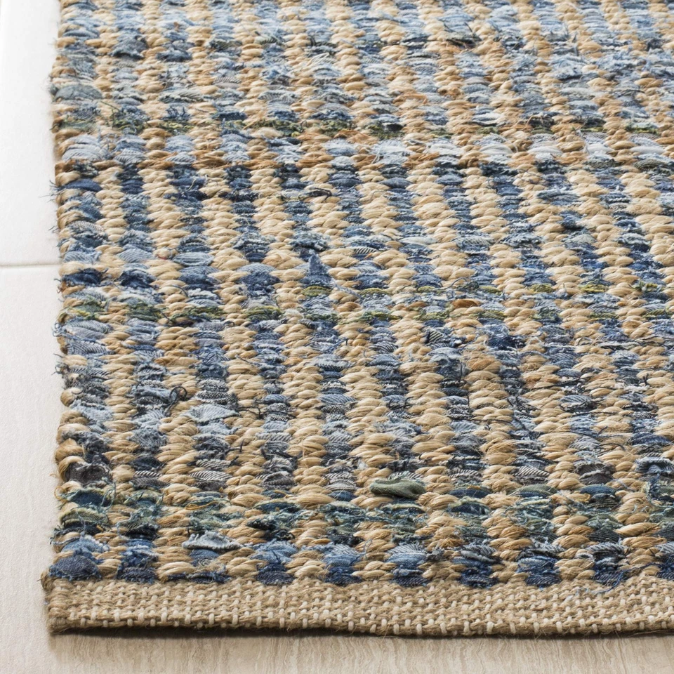 Cape Cod Collection Area Rug - 5' x 8', Natural & Blue, Handmade Flat Weave C... - Image 3 of 4