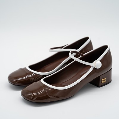 size 39.5eu 9.5 US Miu Miu Two-Tone Patent Leather Mary Jane Pumps Brown