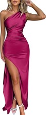 Womens Sexy One Shoulder Maxi Dress High Split Cocktail Wedding Party Slim Dress