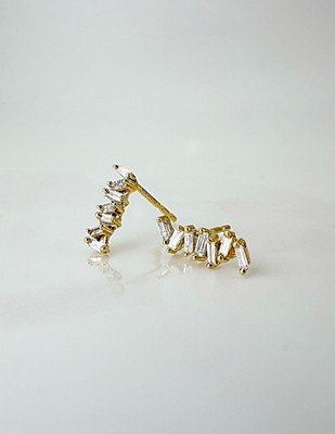 18K massiv Gold Baguette Diamant Ohrstecker | zierlicher minimalistischer edler Schmuck