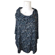 I.N. Studio size P/L womens petite top cowl neck scoop geometric polyester