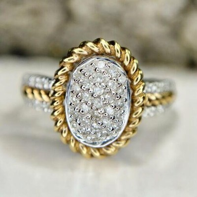 14k Weißgold natürlicher runder Cluster Pave natürlicher Diamant ovale Form Ring