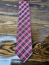 Paul Fredrick Men's Plaid Tie Red White Silk Formal Occasion