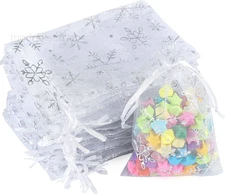 4x6 Inch Christmas Organza Bags - 50Pcs White WH 50pcs