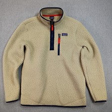 Patagonia Youth XL Cream Sherpa Fleece Pullover Retro Jacket Outdoor Warm Layer