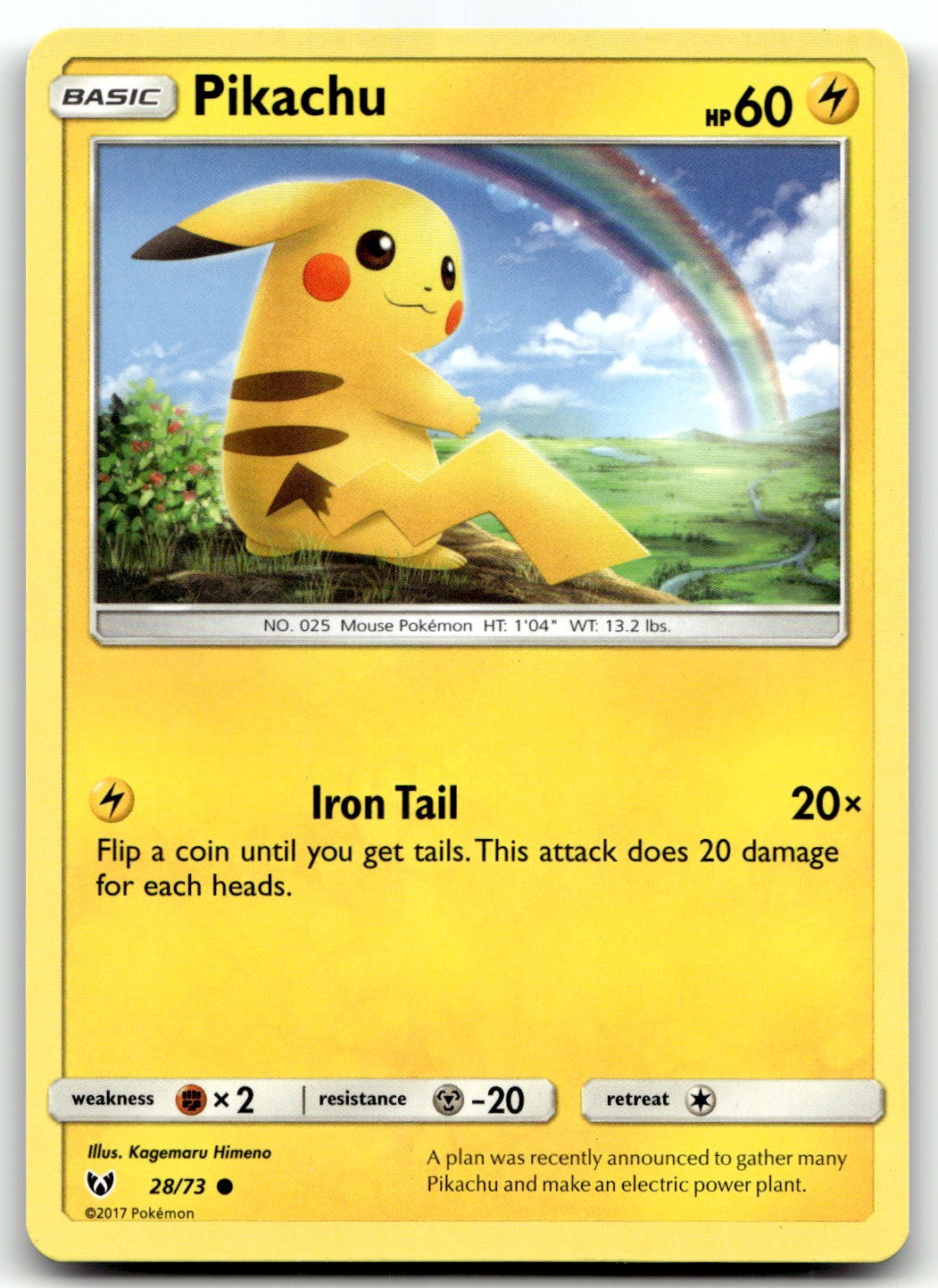 Pikachu 28/73 Shining Legends Common Normal Pokemon TCG NM