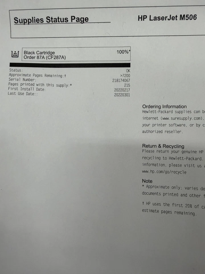 HP LaserJet Enterprise M506 Monochrome Printer Ethernet USB Tested 100% INK - Image 3 of 3