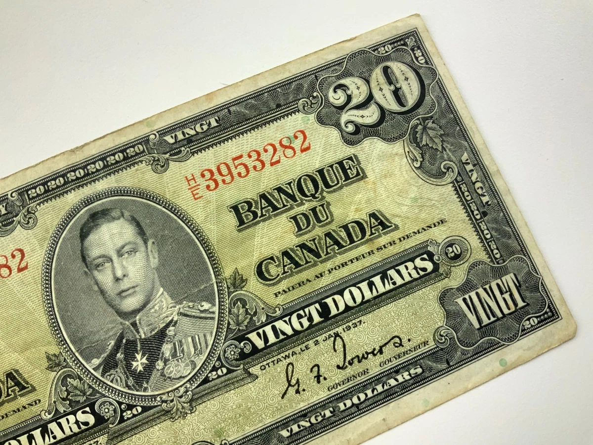 美品+　カナダ　旧紙幣　1937年　ジョージ6世　2ドル　P-59c CANADA 20 DOLLARS P-62 1937 KING GEORGE VI WORLD CANADIAN BRITISH