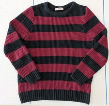 Barons of England Mens Jumper Chunky Knit Black Red Stripe Size Small Grunge 