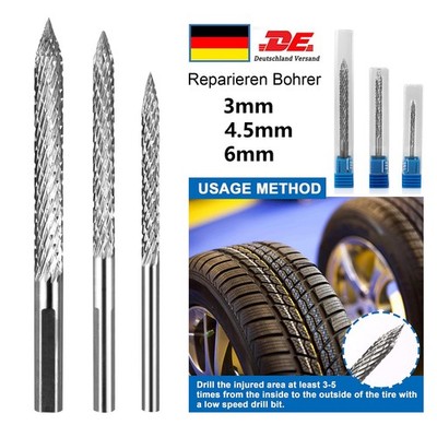 Auto Reifenbohrer 3/4,5/6 Mm Reifenreparatur Hartmetall-Fräser Reifen Bohrer DE