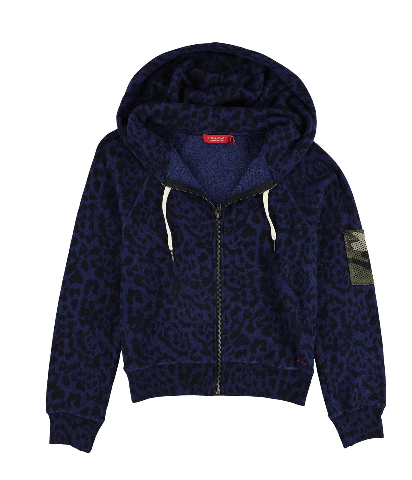 n:philanthropy Womens Leopard Hoodie Sweatshirt, Blue, Small