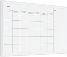 Magnetic Dry Erase Calendar White Board, 30" X 20", White Wood Style Frame, Incl