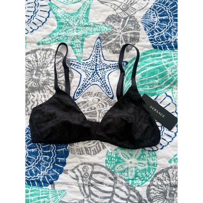 Versace Women Black Monogram Greca Triangle Bralette Size 2 / S NWT Luxury