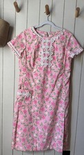 Vintage 1960  s Lilly Pulitzer Shift Dress Pink Green Floral 16 Large Lace