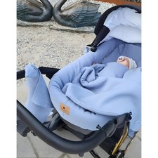 5 tlg. Musselin Kinderwagen Set Blau für Gon...