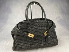 Ferragamo Raffia Designer Woven Handbag Hug Bag Medium Size