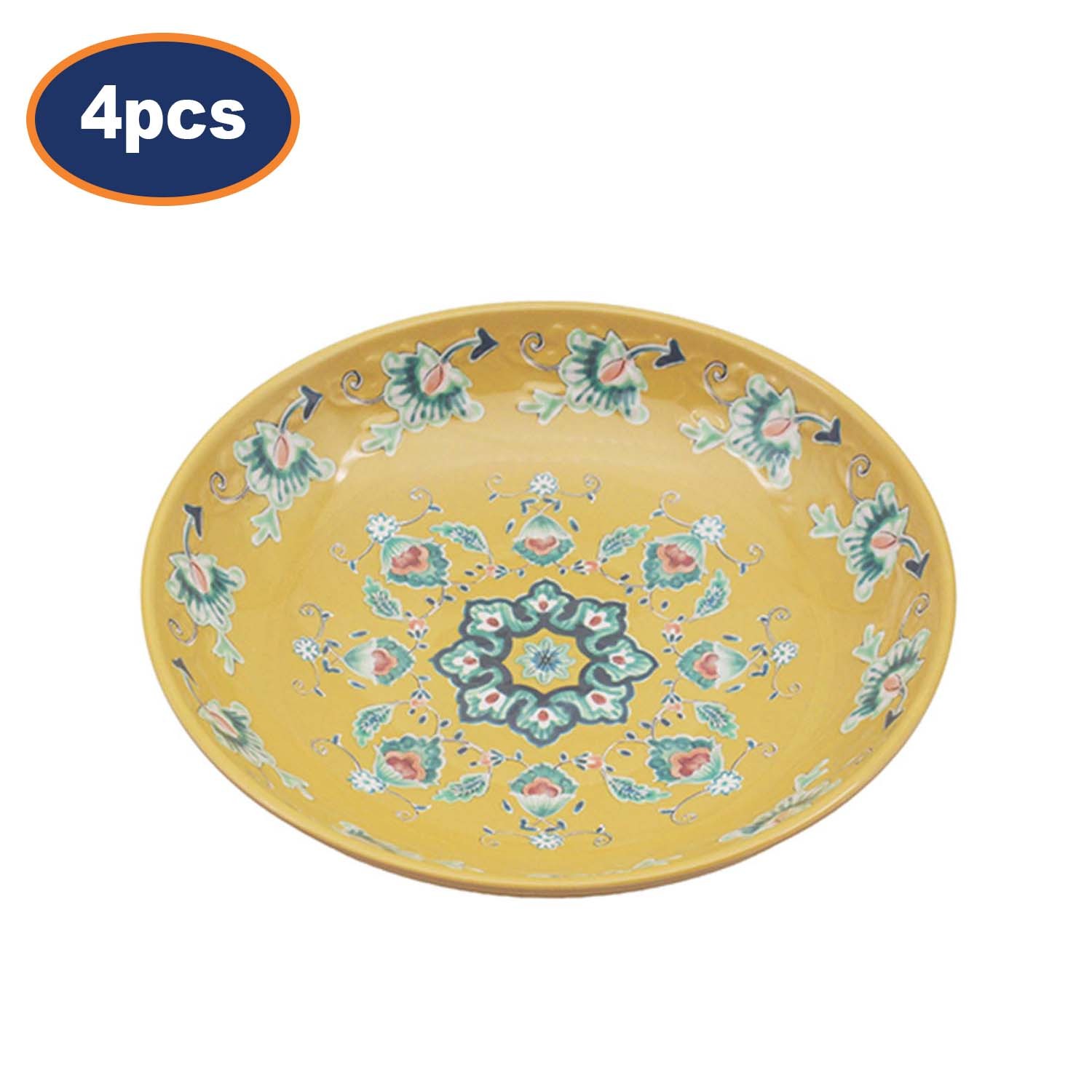 Tuscany Yellow Melamine Pasta Bowls 4Pc Mediterranean Deep Plate Salad Bowl 22cm