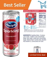 Sparkling Cranberry Juice Drink 11.5 Fl Oz Cans Pack of 6 Fresh Fruit Beverage