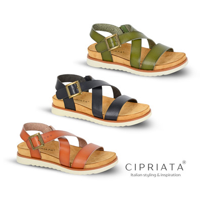 Damen-Sandalen Cipriata flach Neckholder hinten offene Zehenpartie Sommer Urlaub Riemchen Damen