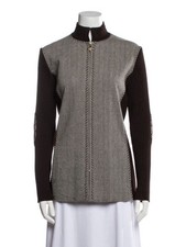 St. John Sport Brown Colorblock Whipstitch Trim & Stand Collar - Jacket Sz. S