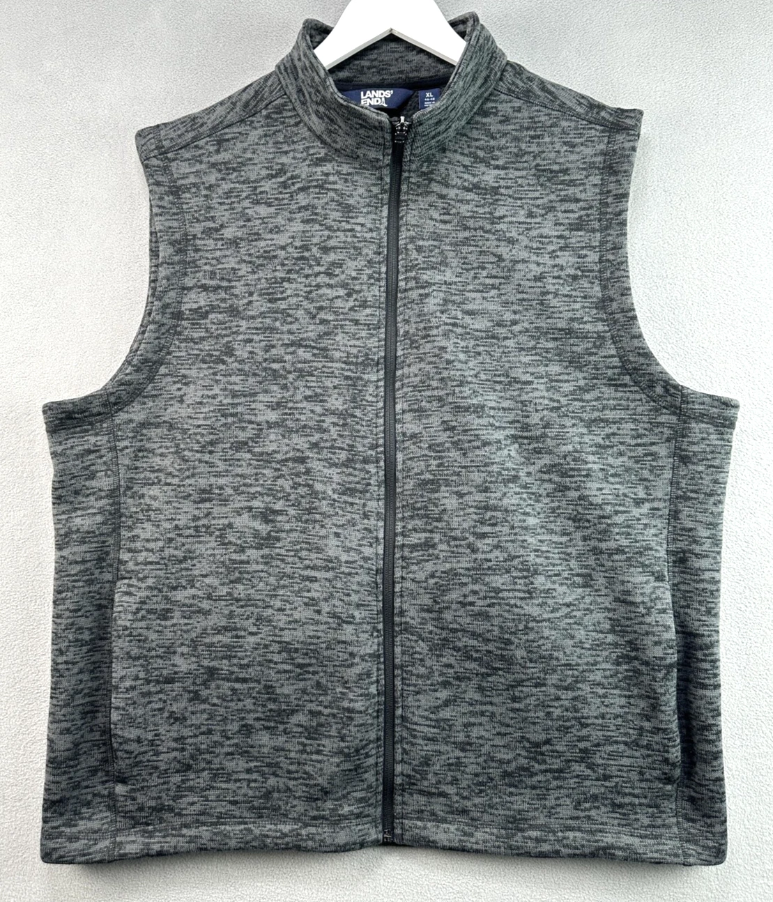 Lands End Vest XL Gray Fleece Full Zip Lightweight Zip Pockets Outdoor