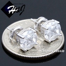 MEN WOMEN SOLID 925 STERLING SILVER 8MM ICY BLING CZ 3D ROUND STUD EARRING E140
