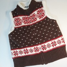 Kids Unisex Gap Vest XXL 14-16 Brown Print Knit Boy  Girl Fullzip Preowned
